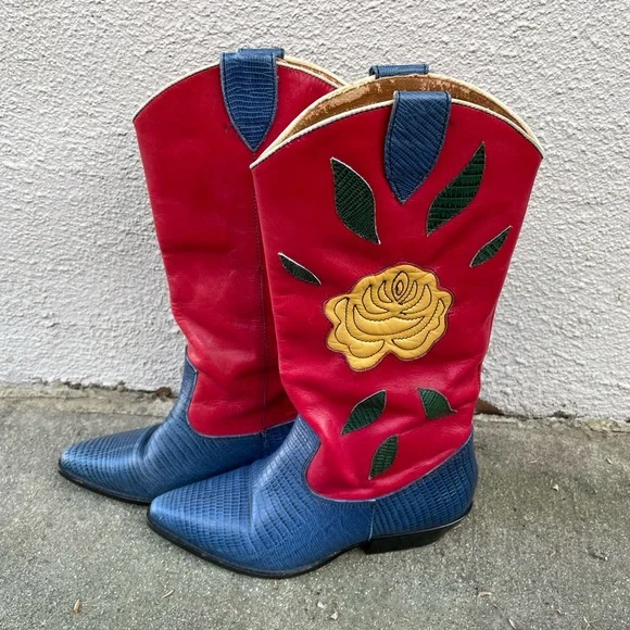 Nine West Red and Blue Heeled Boots - Picture 3 of 6